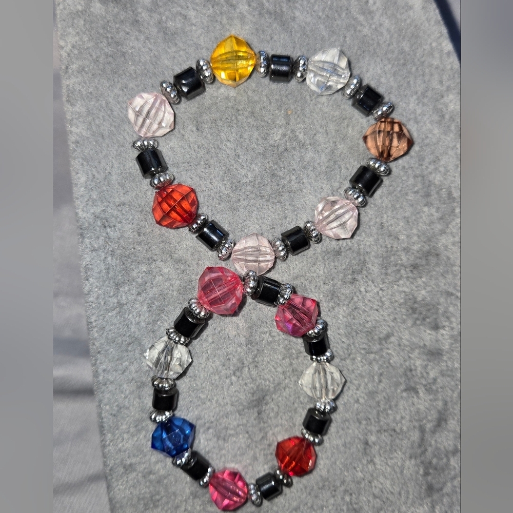 Multicolor Faceted Beaded Stretch Two Bracelets